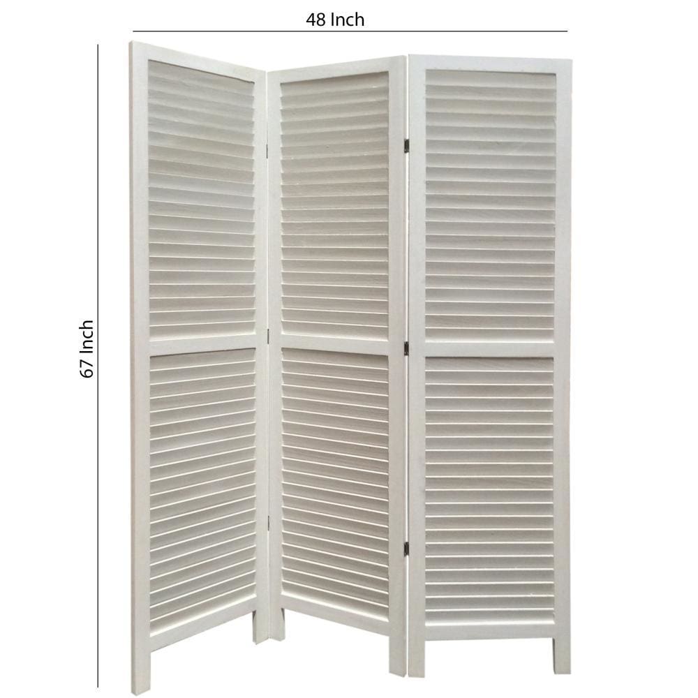 3 Panel Foldable Wooden Shutter Screen with Straight Legs White - BM205398 By Casagear Home BM205398