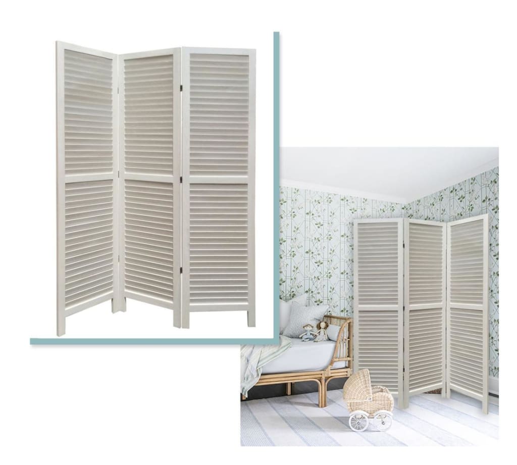 3 Panel Foldable Wooden Shutter Screen with Straight Legs White - BM205398 By Casagear Home BM205398