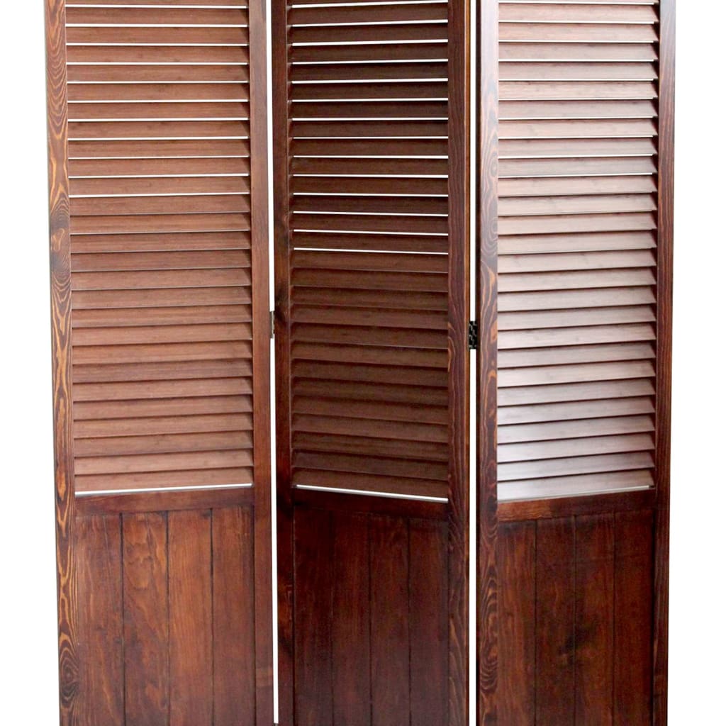 Traditional Foldable Wooden Shutter Screen with 3 Panels Brown - BM205415 By Casagear Home BM205415