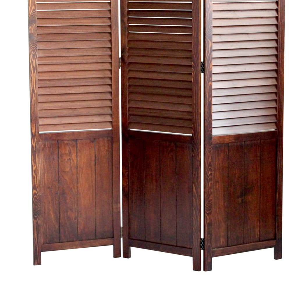 Traditional Foldable Wooden Shutter Screen with 3 Panels Brown - BM205415 By Casagear Home BM205415