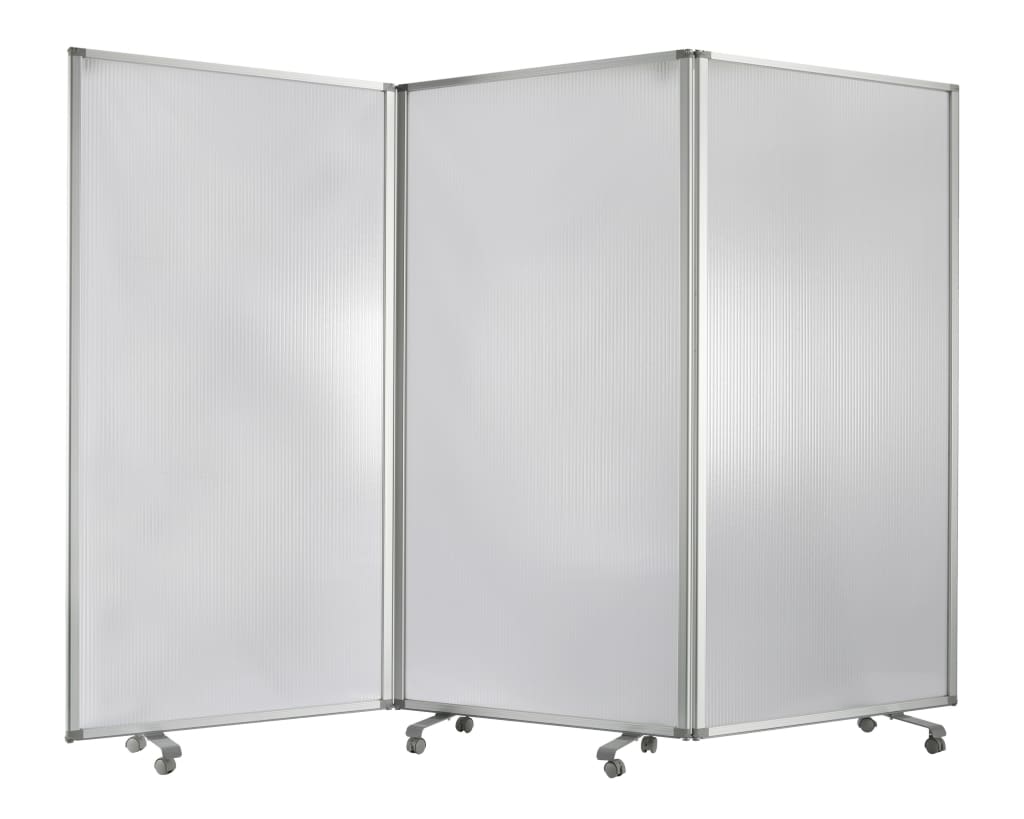 Accordion Style Plastic Inserts 3 Panel Room Divider with Casters, Gray - BM205794 By Casagear Home