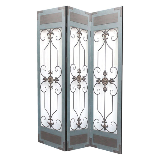 72 Inch 3 Panel Metal Room Divider, Motif Panels, Gray By Casagear Home