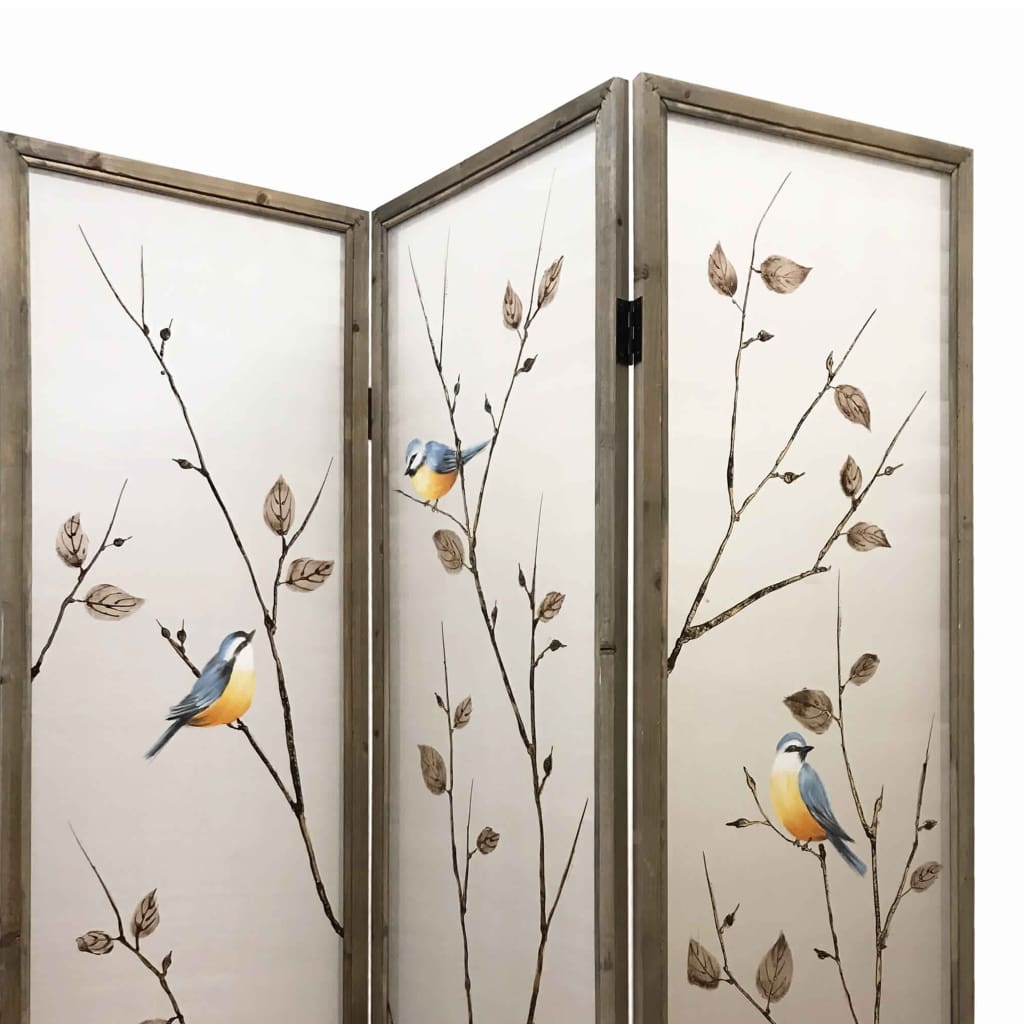 Art Styled 3 Panel Wooden Screen with Hand painted Fabric Design Beige - BM205893 By Casagear Home BM205893