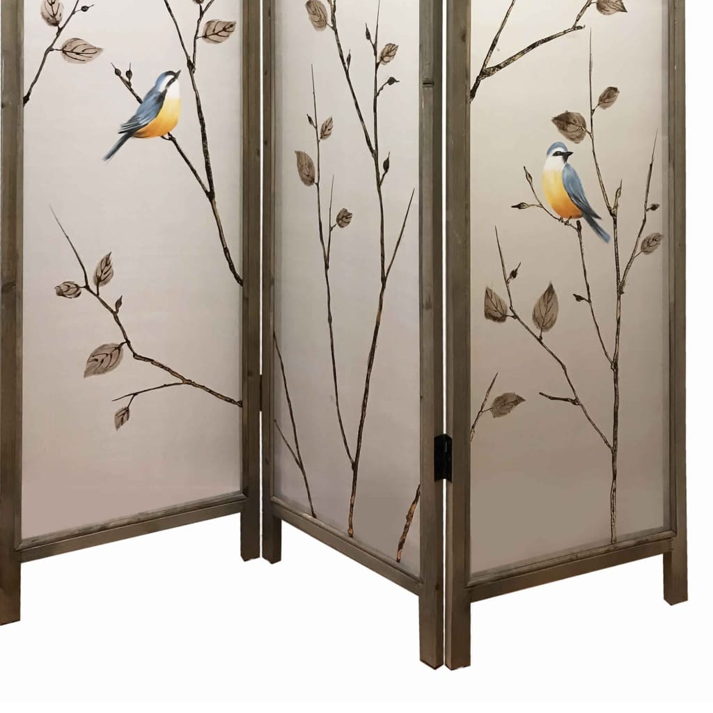 Art Styled 3 Panel Wooden Screen with Hand painted Fabric Design Beige - BM205893 By Casagear Home BM205893