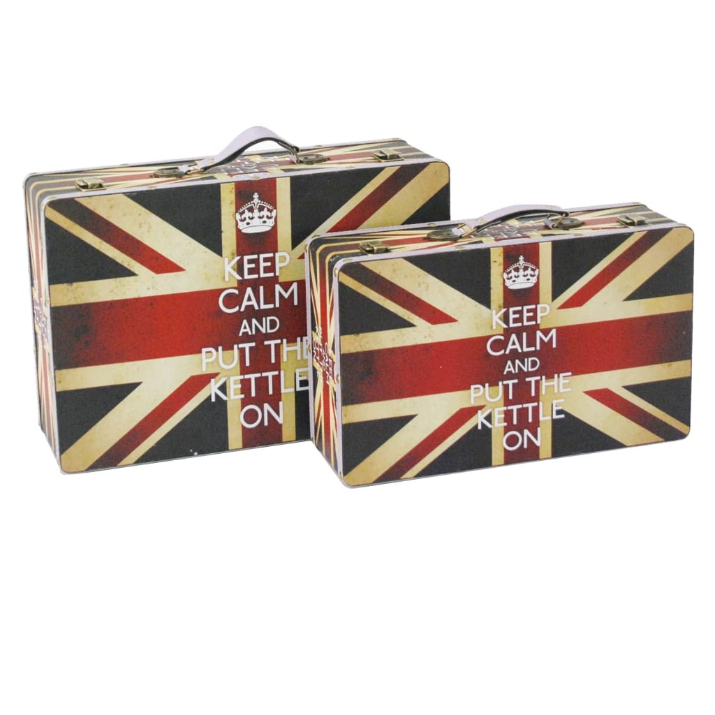 Suitcase with Union Jack Print Canvas Upholstery, Multicolor, Set of 2 - BM205924 By Casagear Home