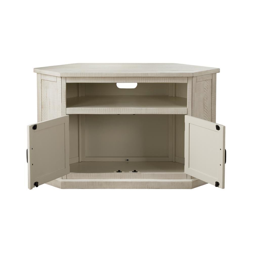 Rustic Style Wooden Corner TV Stand with 2 Door Cabinet White - BM205963 By Casagear Home BM205963