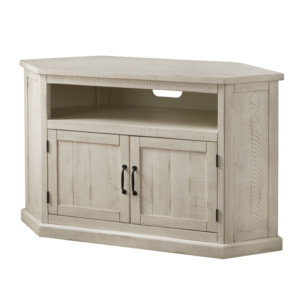 Rustic Style Wooden Corner TV Stand with 2 Door Cabinet White - BM205963 By Casagear Home BM205963