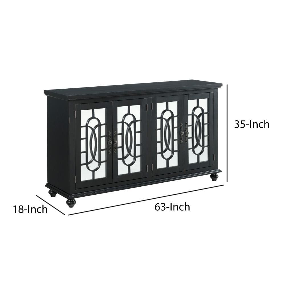 Trellis Front Wood and Glass TV stand with Cabinet Storage Black - BM205970 By Casagear Home BM205970