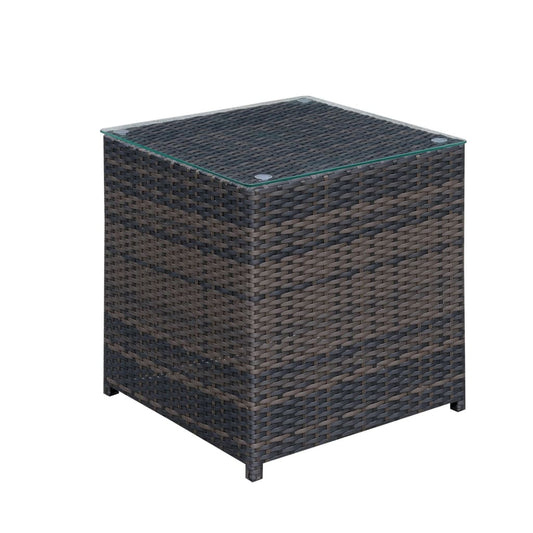 17" Square Faux Rattan End Table with Glass Top, Brown By Casagear Home