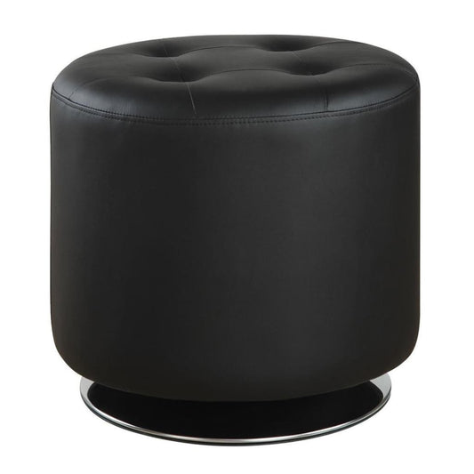 Round Leatherette Swivel Ottoman with Tufted Seat, Black By Casagear Home