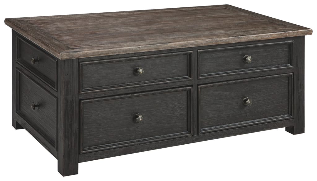 46" 4-Drawer Lift Top Coffee Table with Caster, Black and Brown By Casagear Home