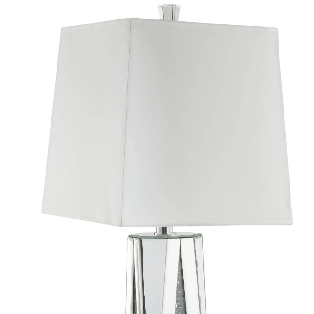 Contemporary Square Table Lamp with Faux Diamond Inlays White and Clear - BM207535 By Casagear Home BM207535