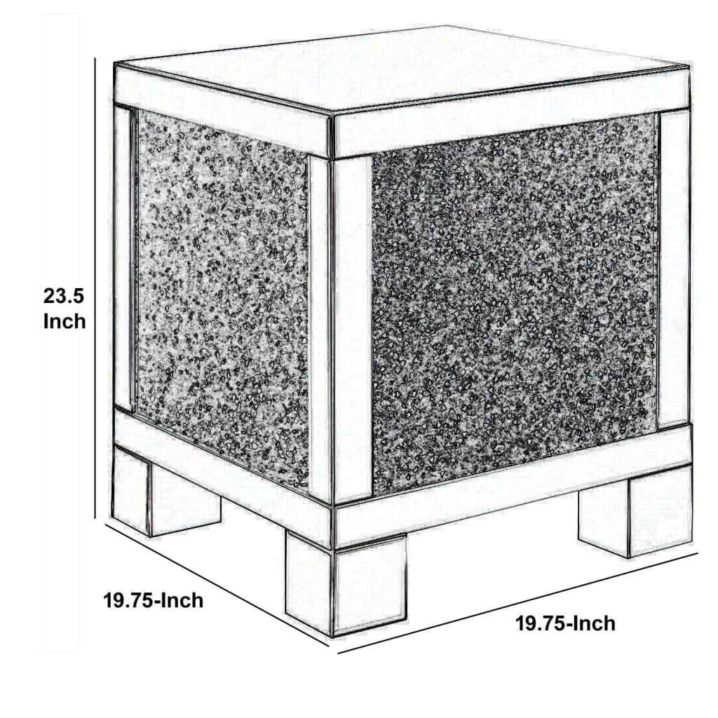 Wooden End Table with Infused Crystals on Mirrored Panel Silver and Clear - BM208170 By Casagear Home BM208170