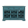 Wooden Media Unit with 2 Drawers and 3 Doors with X Motif Details Blue By Casagear Home BM208493