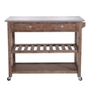 2 Drawers Wooden Kitchen Cart with Metal Top and Casters, Gray and Brown By Casagear Home