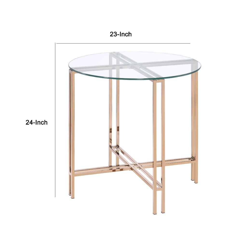 23 Round Metal X-Base Glass Top End Table Gold By Casagear Home - BM209588 BM209588