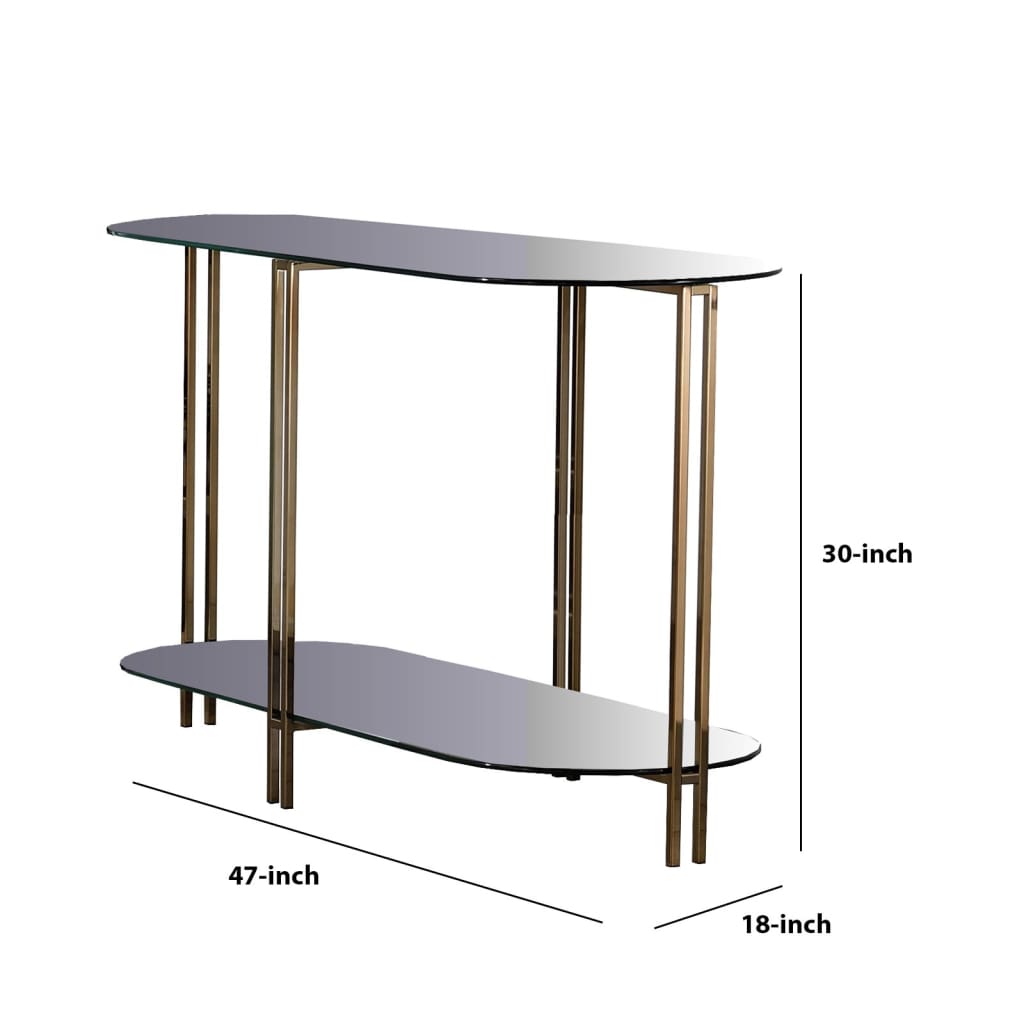 47 Glass Top Sofa Table with Bottom Shelf Gold By Casagear Home BM209589