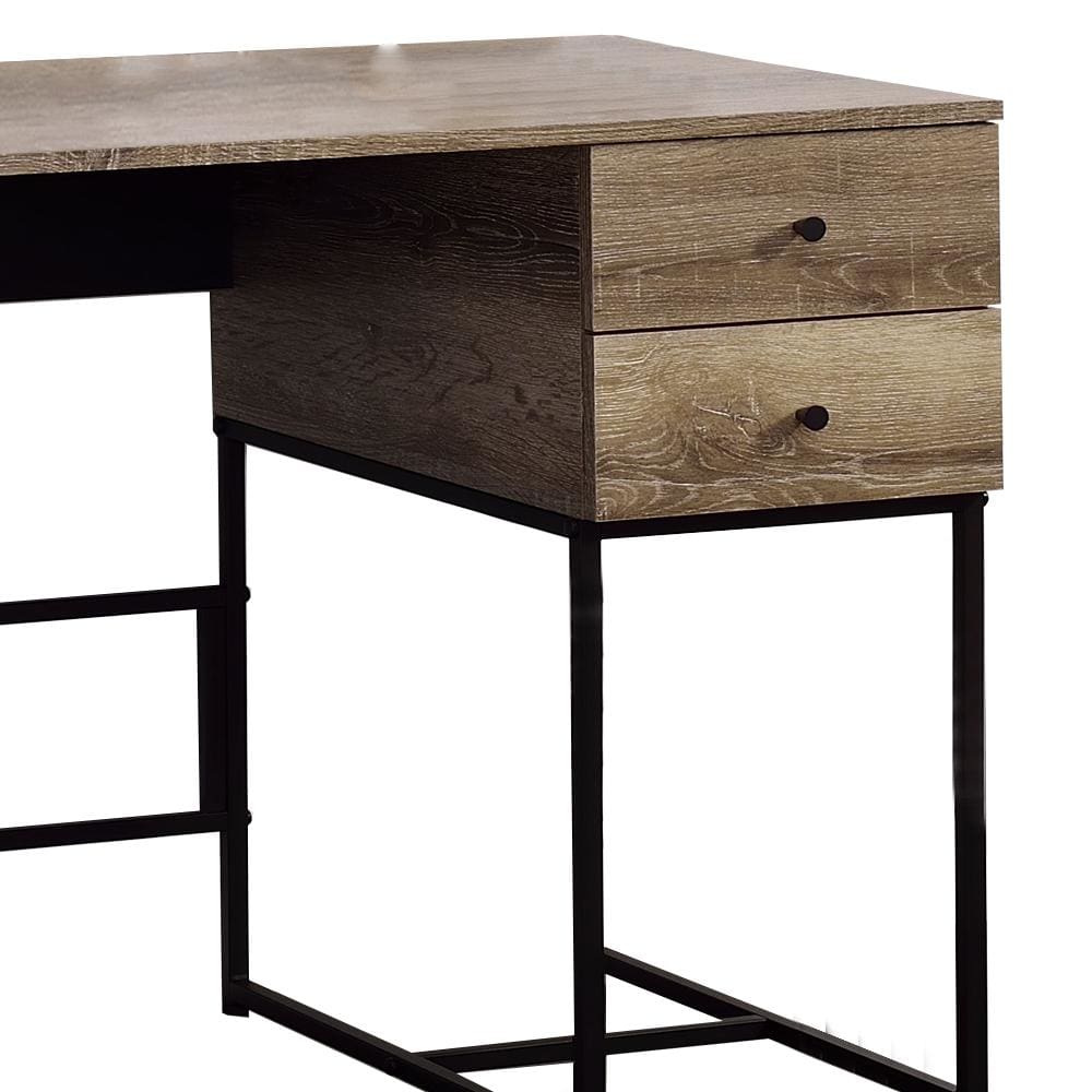 47 4-Drawer Wooden Desk with Metal Fame Brown and Black By Casagear Home BM209603