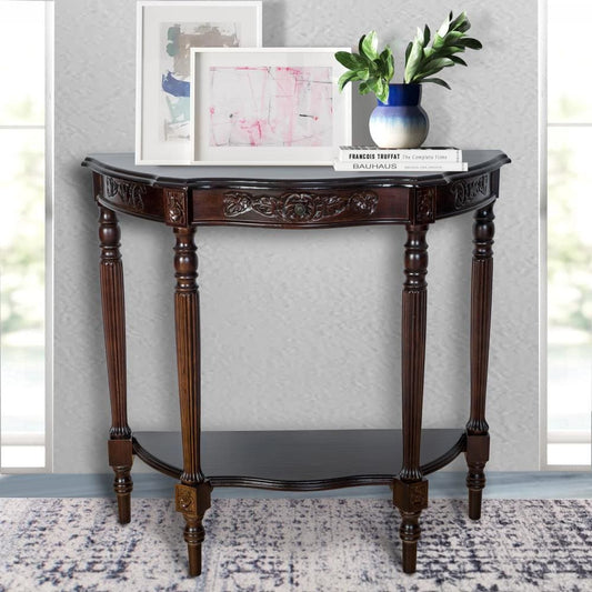 32" 1 Drawer Crescent Moon Engraved Wood Console Table,Brown By Casagear Home