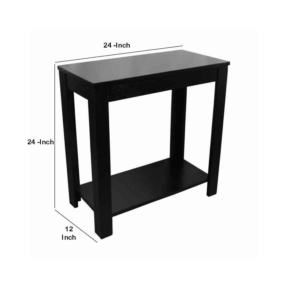 24 Wooden Chairside Table with Bottom Shelf in Black by Casagear Home BM210203