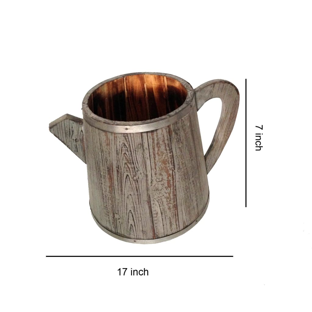 Kettle Shaped Wooden Garden Pot with Handle Gray By Casagear Home BM210388