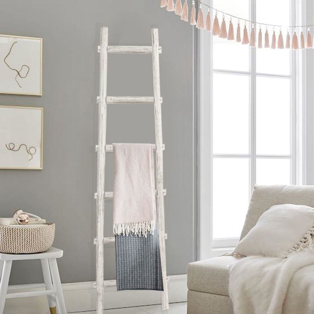 72" 6-Step Wooden Decorative Ladder, White By Casagear Home