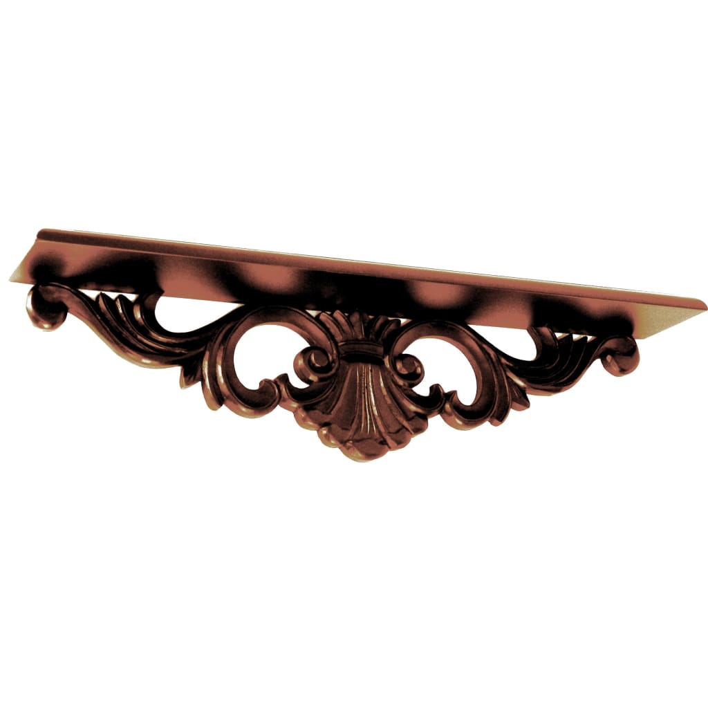 24" Floral Carved Wooden Floating Wall Shelf, Brown By Casagear Home