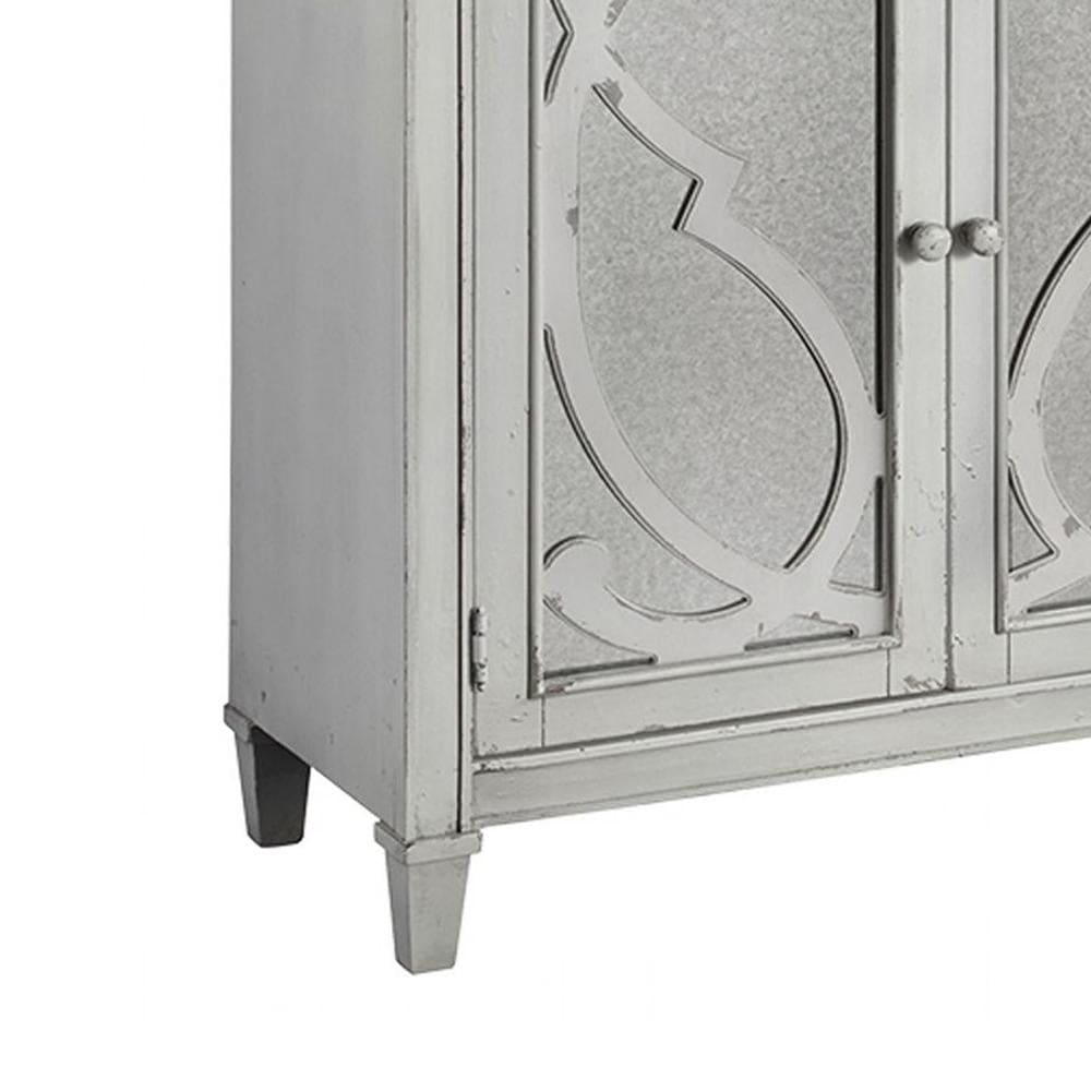 4 Panel Door Cabinet with Fluted Detail Antique White By Casagear Home BM210643