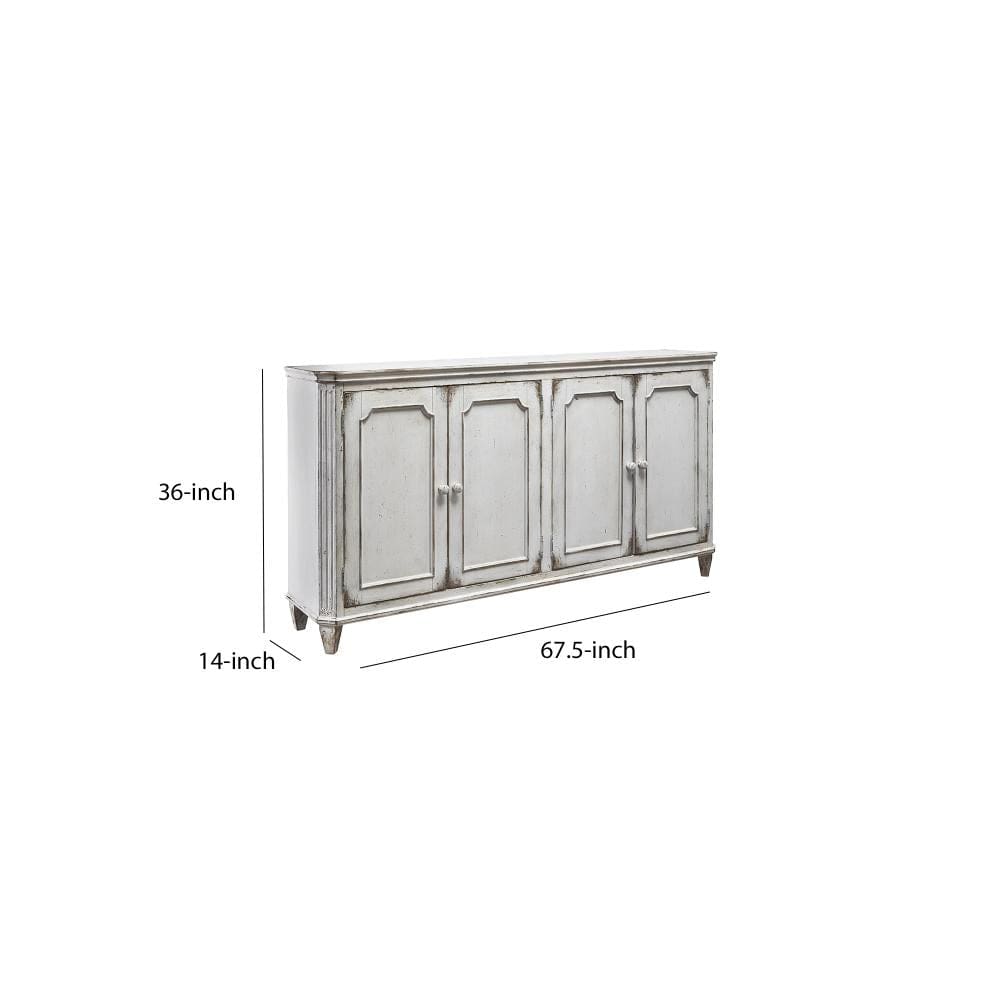 4 Panel Door Cabinet with Fluted Detail Antique White By Casagear Home BM210643