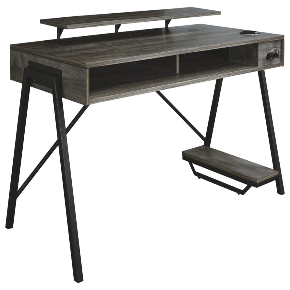 LED Back Light Wooden Gaming Desk with Can Cooler and USB Port, Taupe Gray By Casagear Home