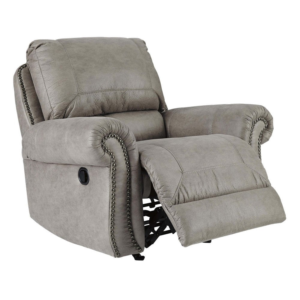 43 Inch Fabric Upholstered Rocker Recliner Rolled Armrests Light Gray By Casagear Home BM210908