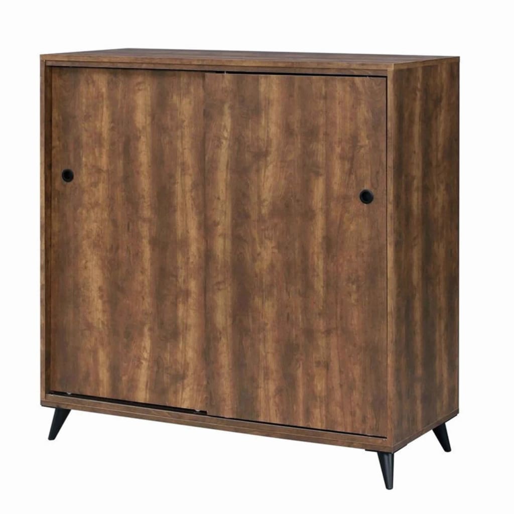 46" Sliding door Shoe Cabinet With Splayed Legs, Oak Brown By Casagear Home