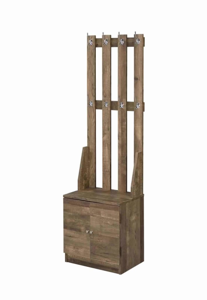 62" 8-Hook Slatback Hall Tree with Cabinet, Weathered Brown By Casagear Home