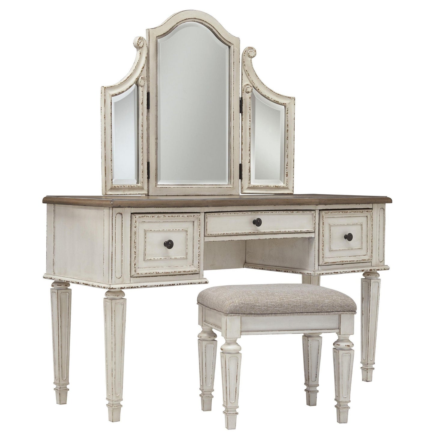 3 Drawer Vanity Set with Trifold Mirror White and Brown By Casagear Home BM213248