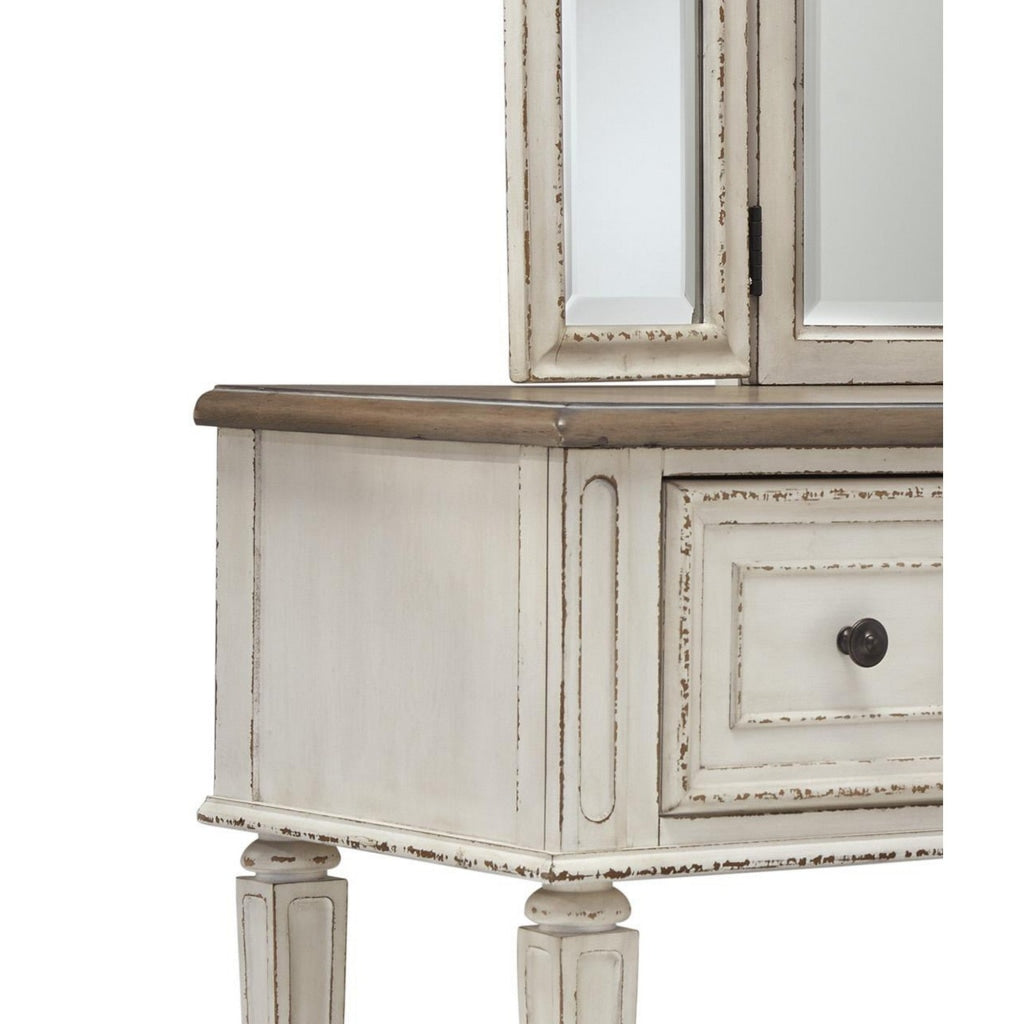 3 Drawer Vanity Set with Trifold Mirror White and Brown By Casagear Home BM213248