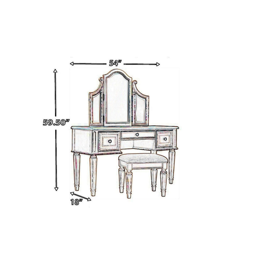 3 Drawer Vanity Set with Trifold Mirror White and Brown By Casagear Home BM213248