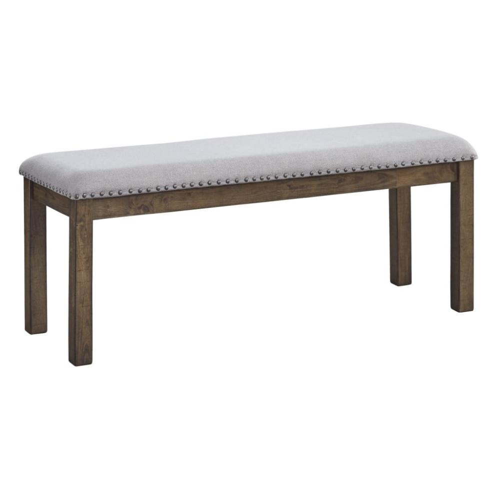 49" Cushioned Dining Bench with Nailhead Trim, Brown and Gray By Casagear Home