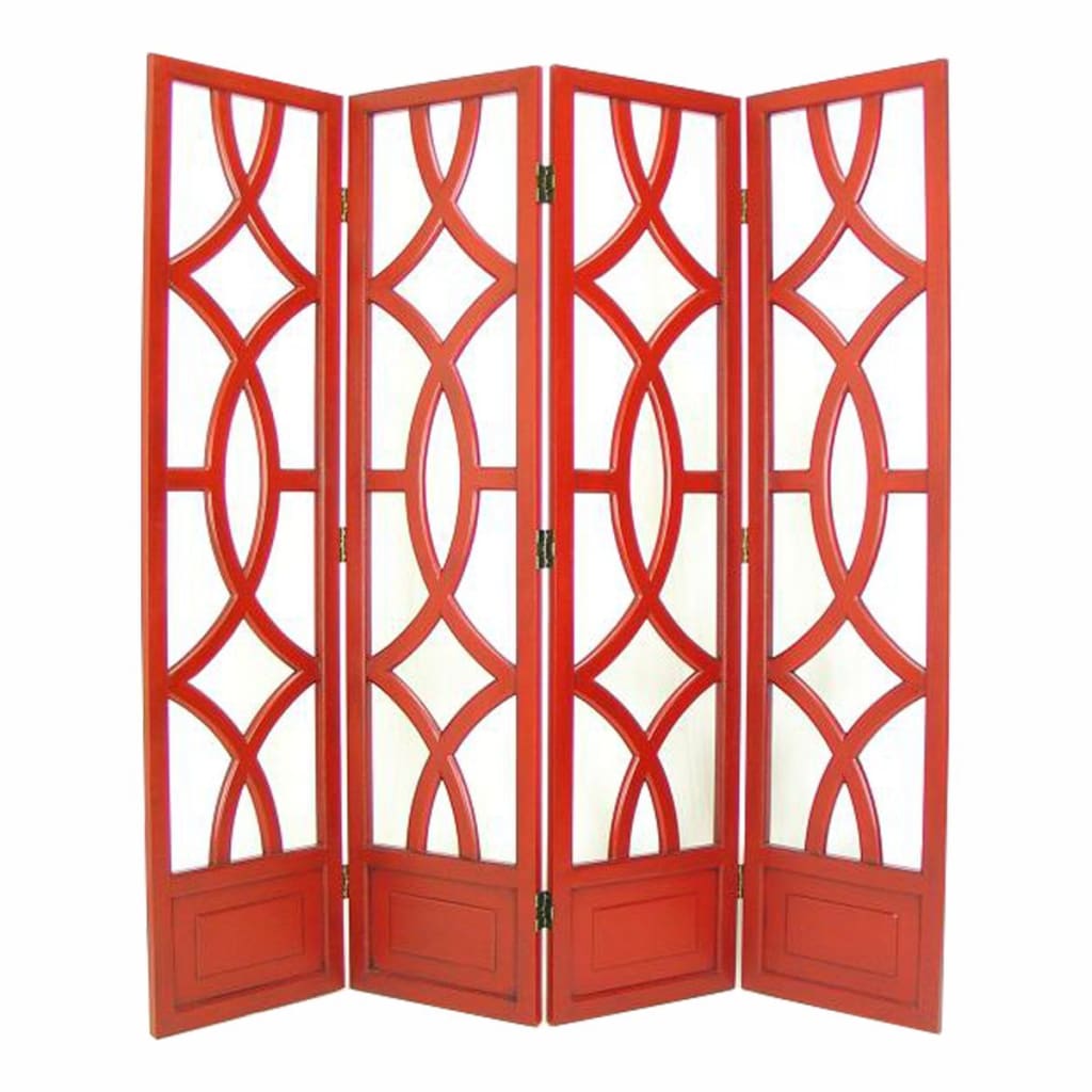 72" 4 Panel Open Cut-Out Wood Room Divider, Red By Casagear Home