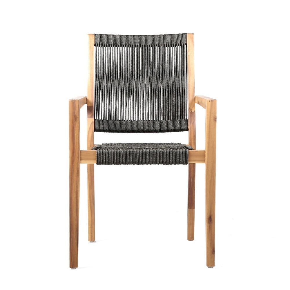 27 Inch Wood Outdoor Dining Side Chair Fishbone Weave Set of 2 Black By Casagear Home BM214490