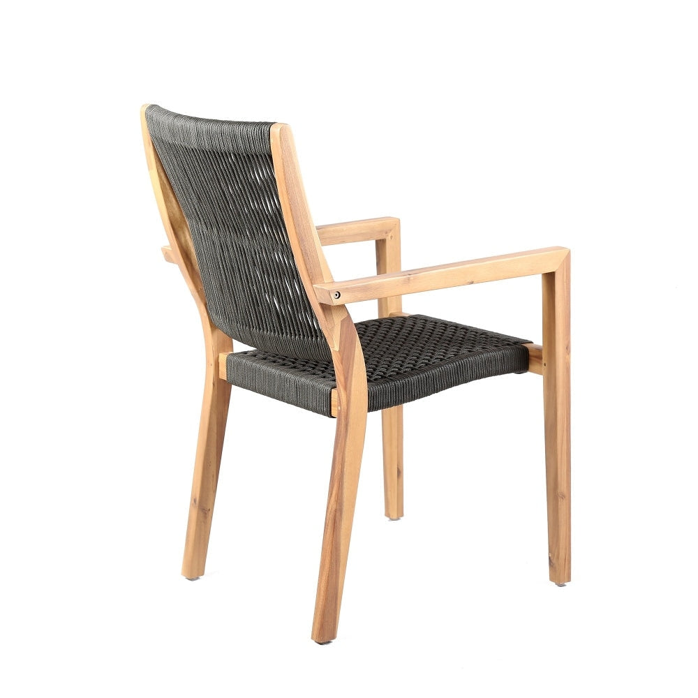 27 Inch Wood Outdoor Dining Side Chair Fishbone Weave Set of 2 Black By Casagear Home BM214490