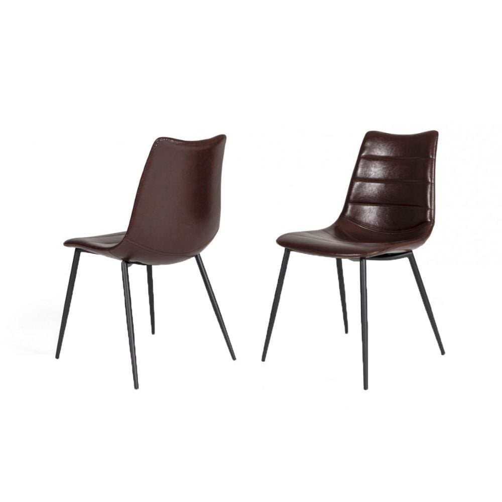 Metal Dining Chair with Horizontal Stitching, Set of 2,Brown By Casagear Home