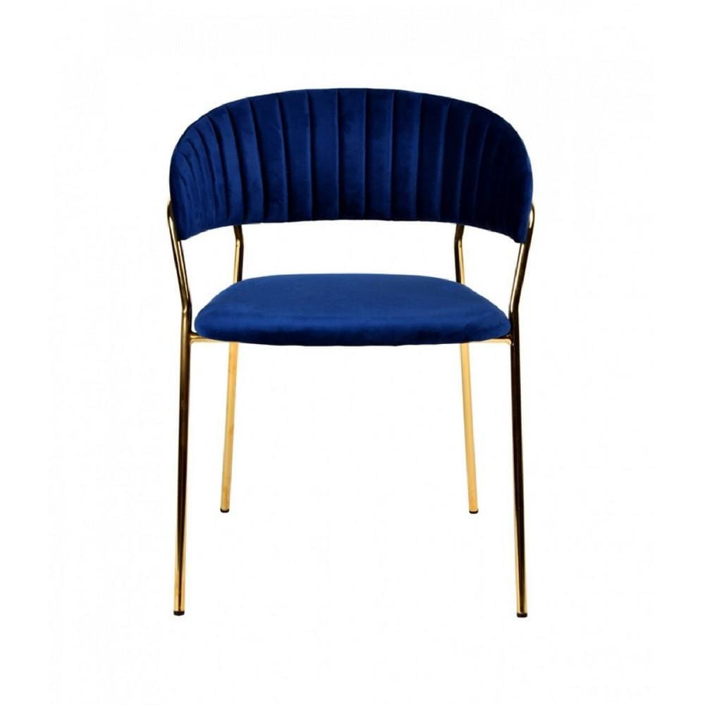 Dining Chair with Metal Legs Set of 2 Blue and Gold By Casagear Home BM214814