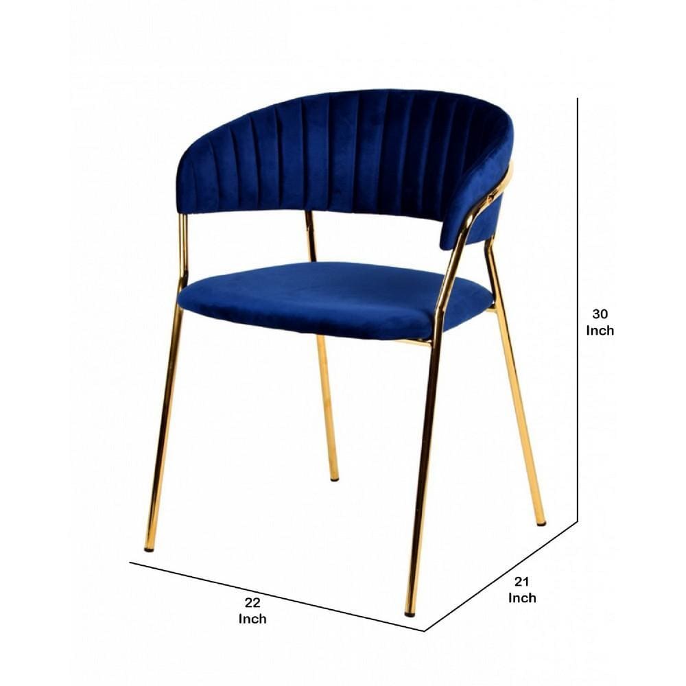 Dining Chair with Metal Legs Set of 2 Blue and Gold By Casagear Home BM214814