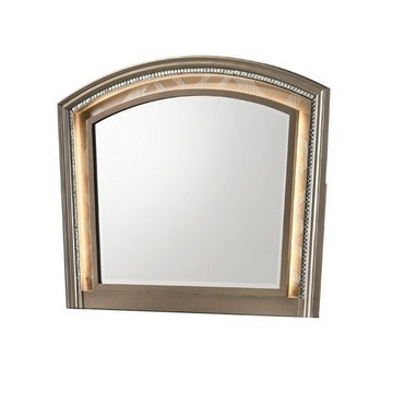 Transitional Wooden Arch Top Mirror with Molded Details, Champagne Gold By Casagear Home