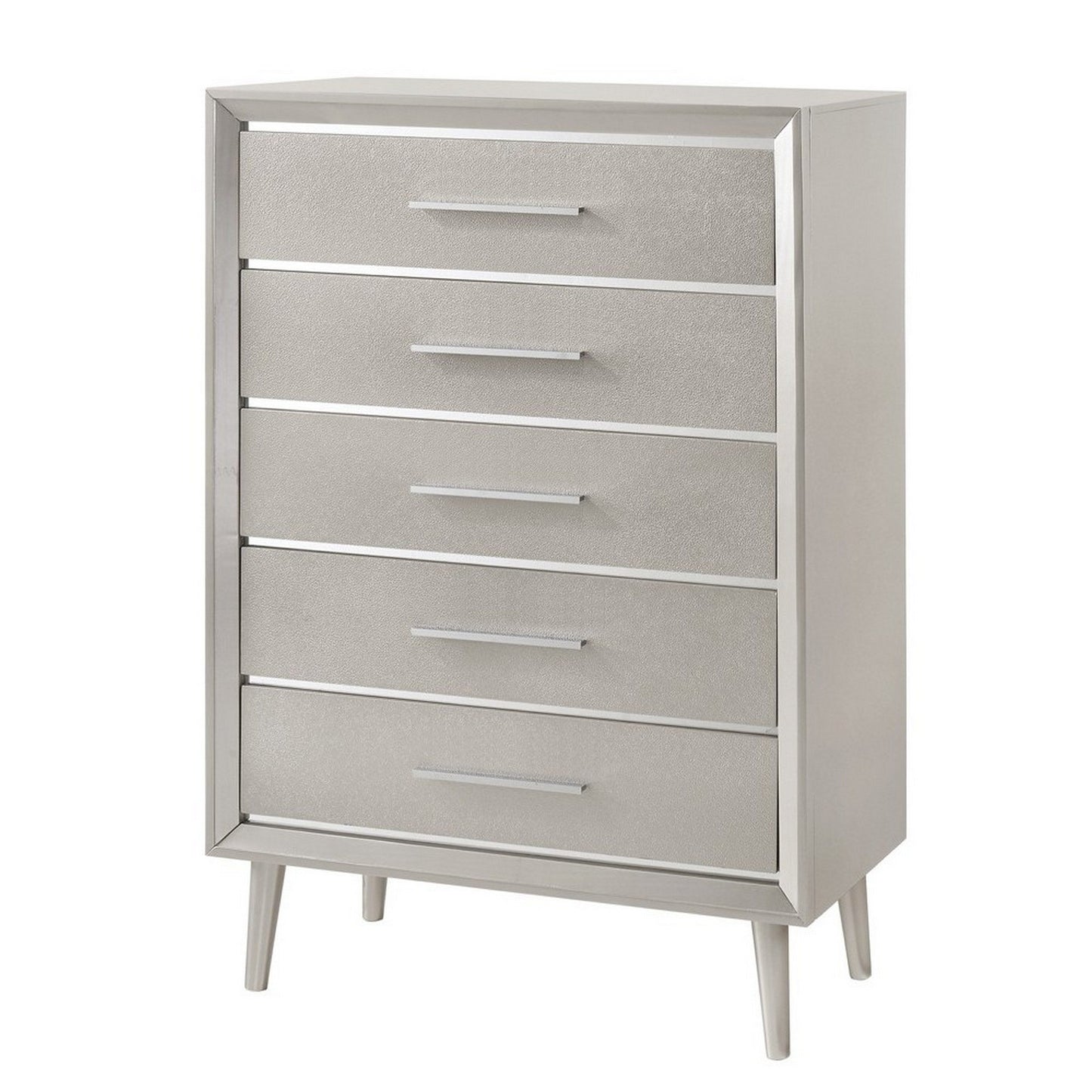 50" 5-Drawer Chest with Splayed Legs, Silver