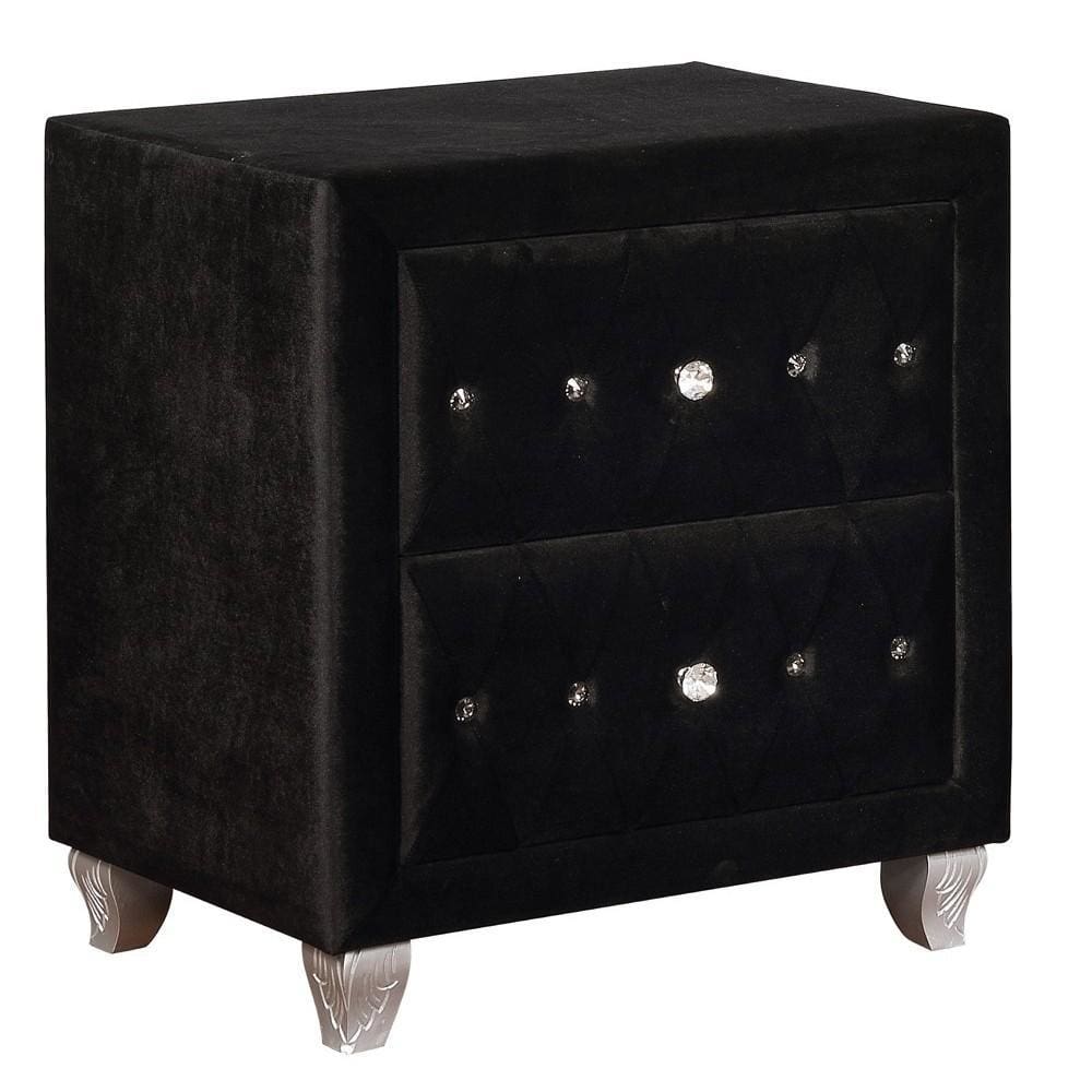 Fabric Upholstered Wooden Nightstand with Two Drawers, Black by Casagear Home