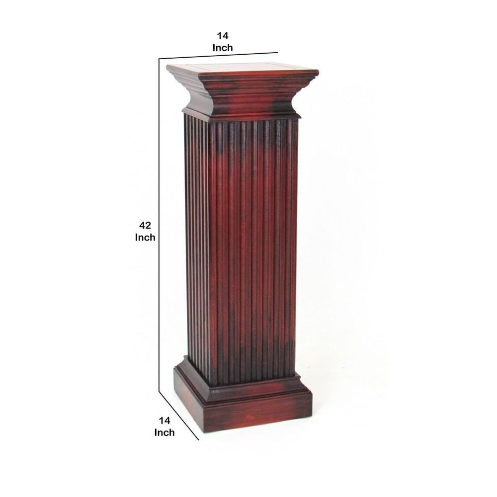 Square Shaped Column Pedestal with Reeded Design Brown By Casagear Home BM215617