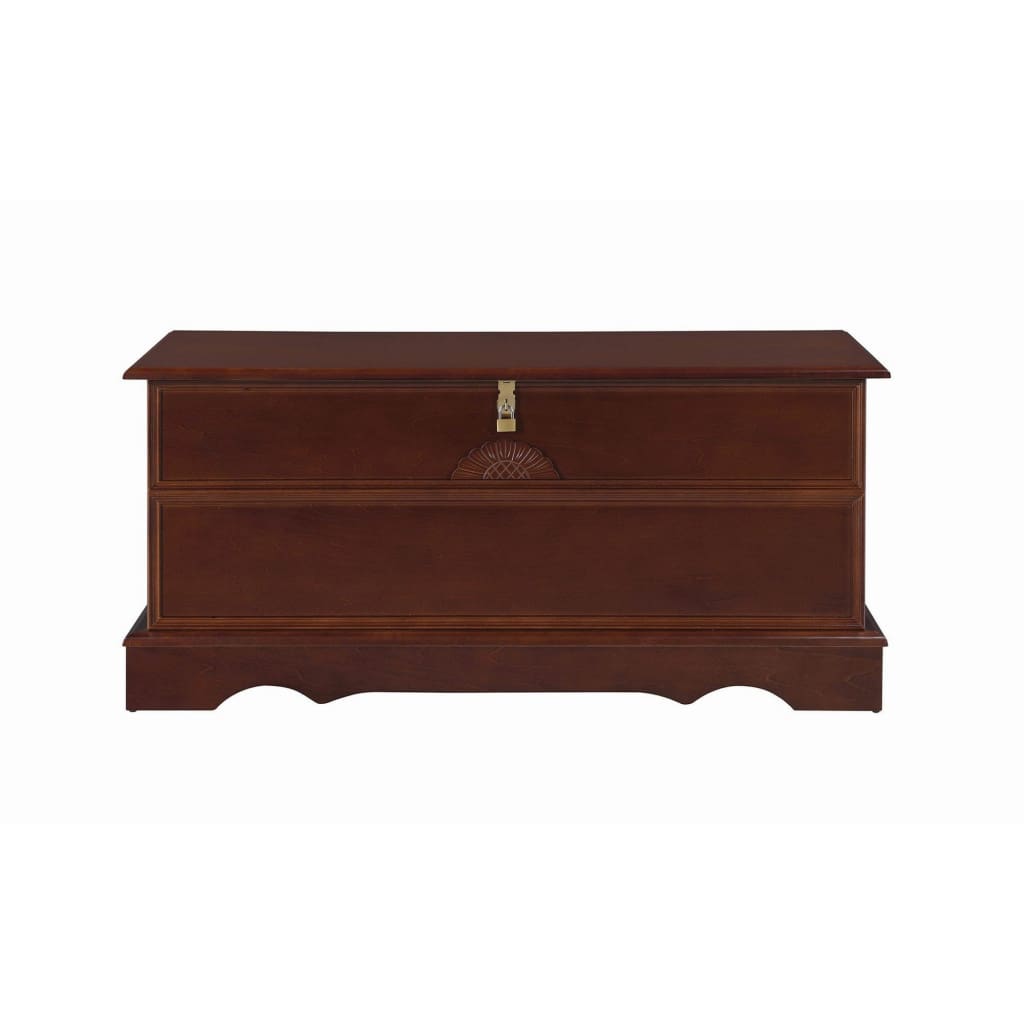 Traditional Style Lift Top Wooden Chest with Carved Details Dark Brown BM215984