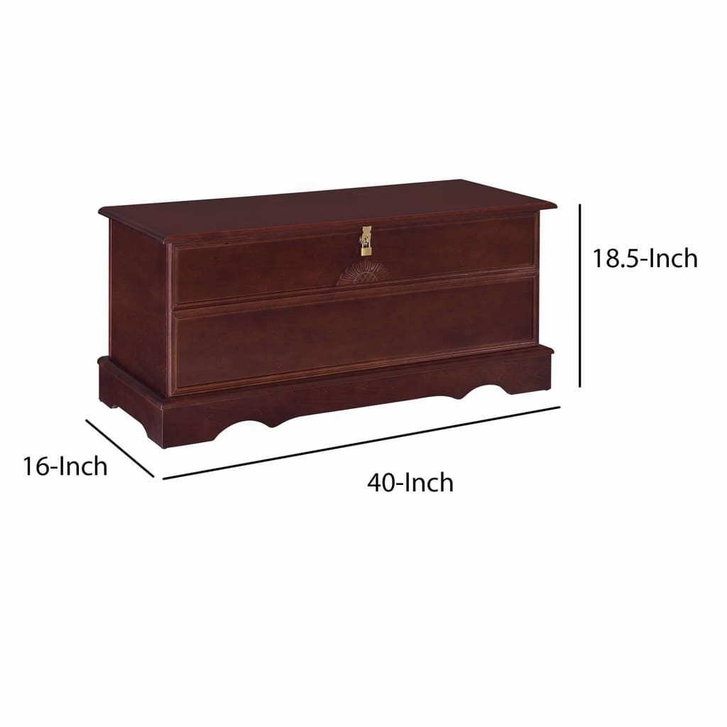 Traditional Style Lift Top Wooden Chest with Carved Details Dark Brown BM215984