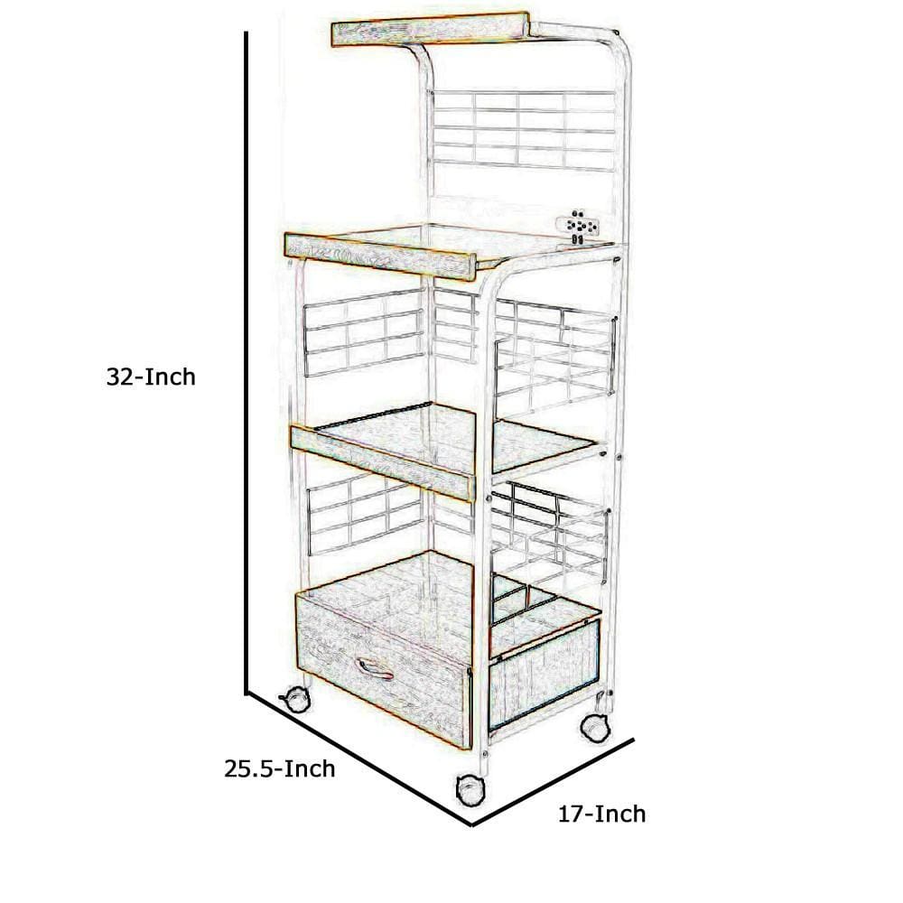 Wood and Metal Frame Microwave Cart with Power Outlet White and Brown By Casagear Home BM216720